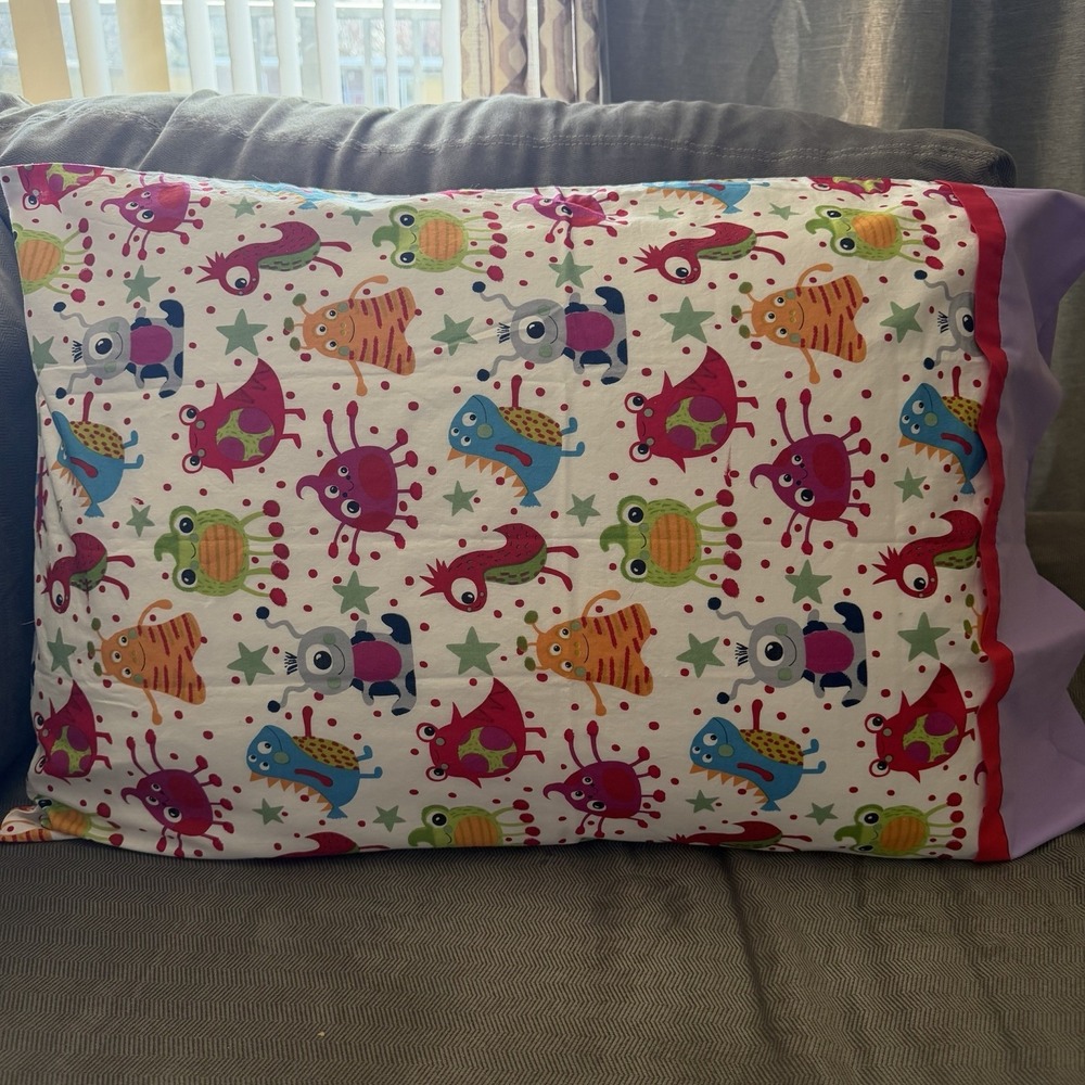 Handmade Kids Monster Pillowcase White Colorful Fun Cartoon Bedding Cute
